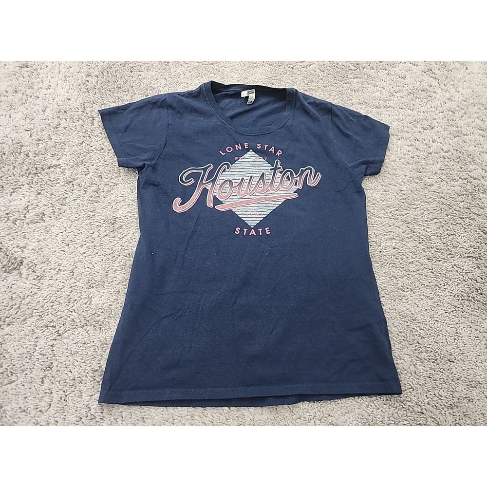 Gildan T Shirt Womens M Blue Houston Lone Star State Graphic Short Sleeve